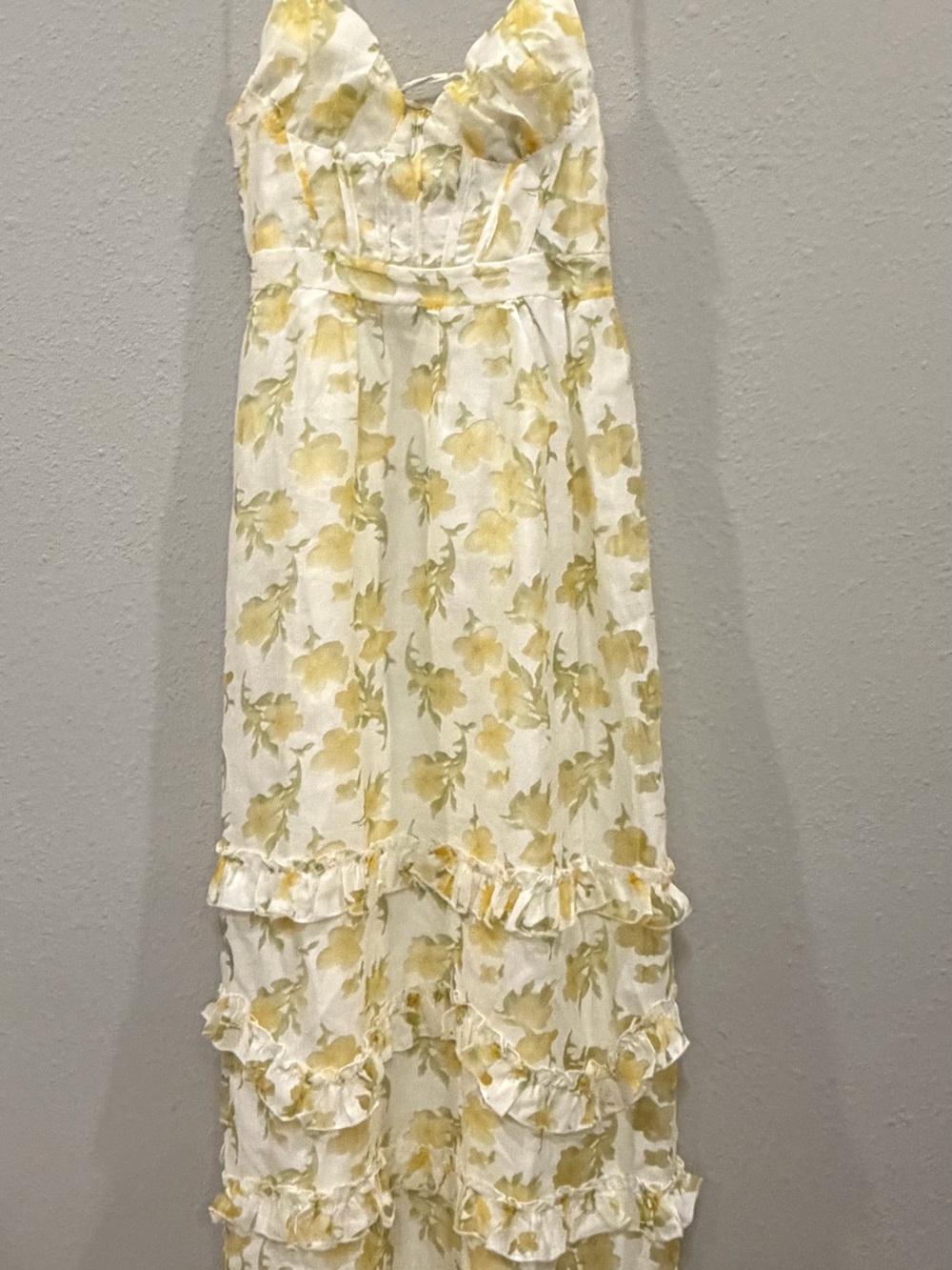 Lulu's Yellow Floral Ruffle-Trim Maxi Dress
